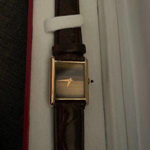 Cartier Tiger Eye Gold Tank Watch with beautiful leather alligator strap